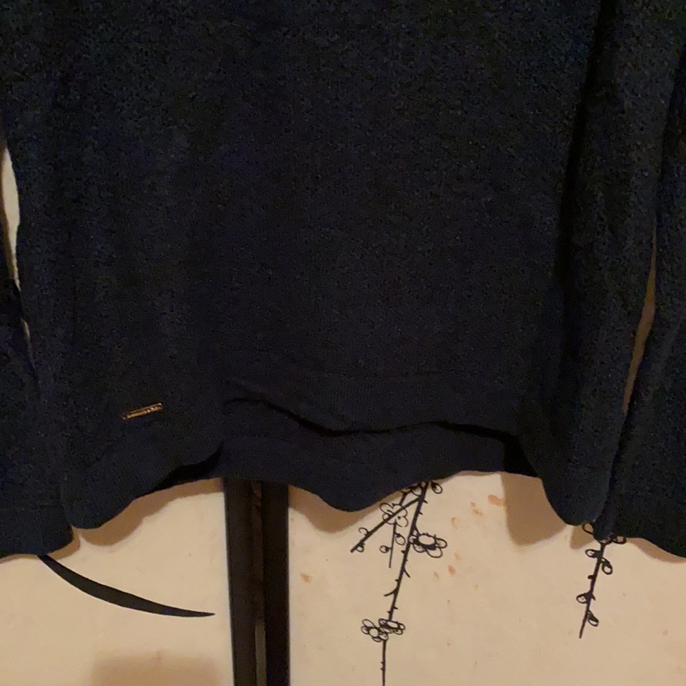 Abercrombie & Fitch Navy  Blue Zipper Neckline Chunky SweaterW/Gold Metal Logo - Picture 12 of 16